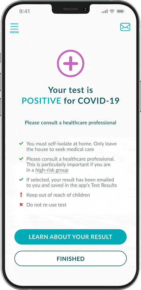 Ellume COVID 19 Home Test app result example